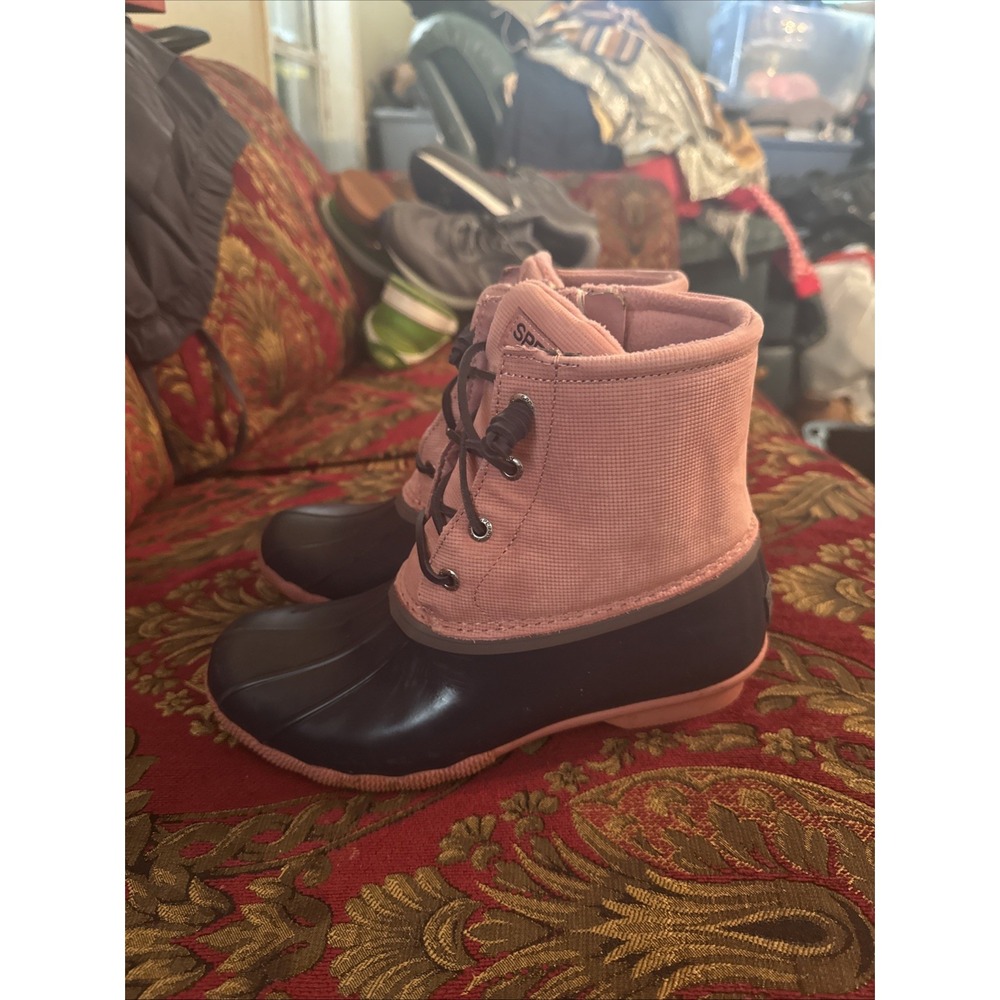 Sperry Women's Saltwater Grid Pink Leather Duck Boots STS86703 Size 7.5